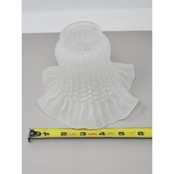 Lot Of 3 Vintage Ruffled Bell Shape Frosted Glass Shade Light Fixture - Picture 8 of 10